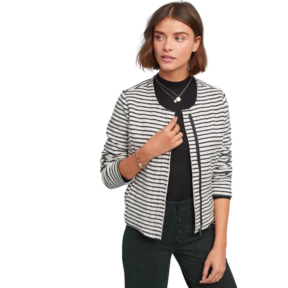 Anthropologie Dolan Left Coast Striped Moto Jacket black and white